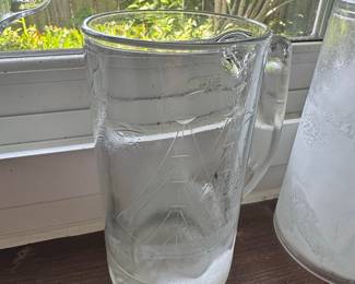 Vintage Etched Clipper Ship Glass Pitcher