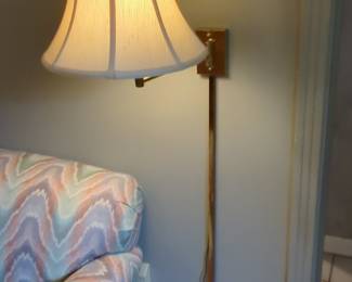 Vintage Brass Swing-Arm Wall Lamp with Fabric Shade