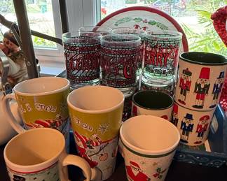 Assorted Vintage Christmas Holiday Mugs and Glasses