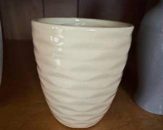 Cream-Colored Wavy Ribbed Ceramic Footed Planter