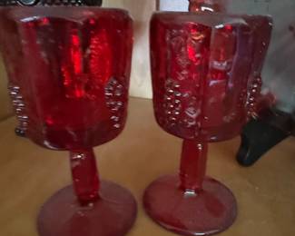 L.G. Wright Paneled Grape Ruby Red Goblets
