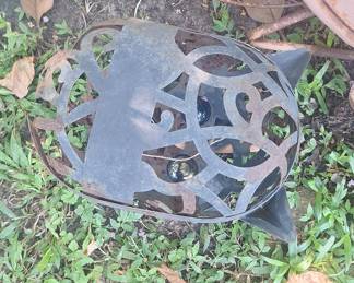 Rustic Metal Sphere Garden Ornament with Glass Orbs