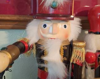 Vintage Wooden Soldier Nutcracker with Faux Fur and Decorative Trim