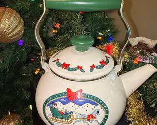 Vintage Spode Christmas Tree Enameled Tea Kettle
