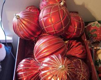 Collection of Assorted Red Decorative Christmas Ornaments with Gold Accents