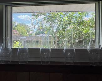 Set of 5 Vintage Clear Glass Oil Lamp Chimneys