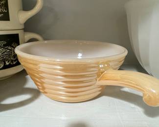 Fire-King Peach Luster Beehive Handled Soup Bowl