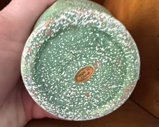 Vintage Speckled Green Chinoiserie Floral Bud Vase