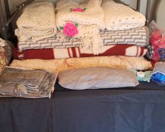 Assorted Vintage and Modern Textiles Collection with Handmade Crochet Accents
