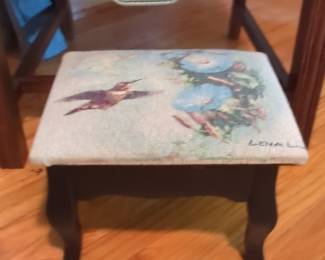 Lena Liu Hummingbird and Morning Glory Footstool