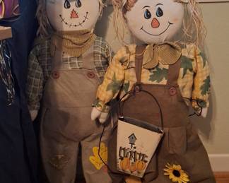 Pair of Large Decorative Fabric Scarecrow Figures