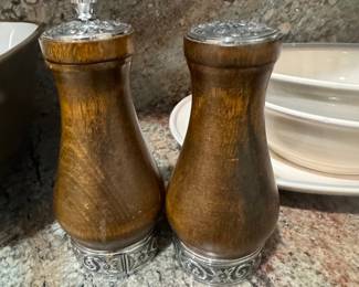 Vintage International Silver Wood and Silver-Plate Pepper Mill and Salt Shaker Set