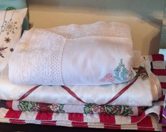 Vintage Christmas Table Linens Collection with Hand-Embroidered Accents