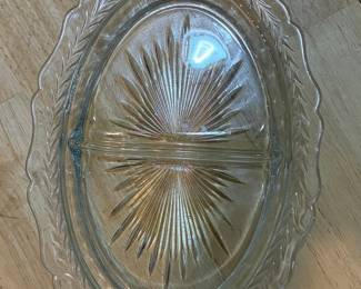Jeannette Glass Sunburst Herringbone Divided Relish Dish