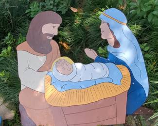 Vintage Hand-Painted Plywood Nativity Yard Art - Holy Family