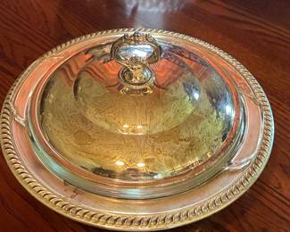 Silver-Plated Covered Serving Dish with Glass Insert