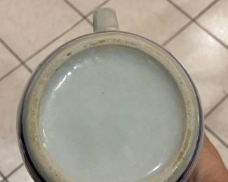 Blue-Rimmed Stoneware Pitcher