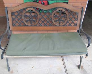 Cast Iron and Wood Garden Bench with Fleur-de-Lis and Lattice Motifs