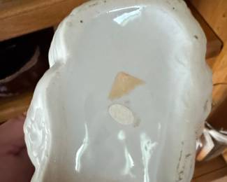 Vintage White Ceramic Cat Holding Kitten Planter