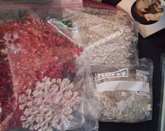 Assorted Vintage Christmas Ornament Lot: Glitter Snowflakes, Iridescent Stars, and Icicles