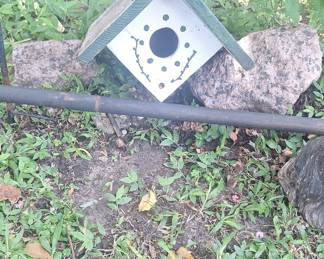 Hand-Painted Wooden Birdhouse with Dot and Vine Accents
