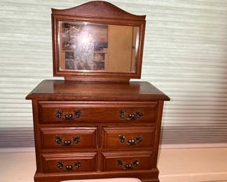 Vintage Wooden Jewelry Chest with Mirror and Music Box