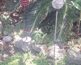 Set of 2 Decorative Solar Garden Stakes with Glass Finials