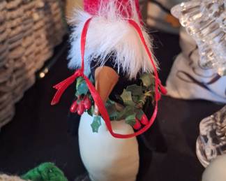 Annalee Christmas Penguin Figurine with Santa Hat and Wreath