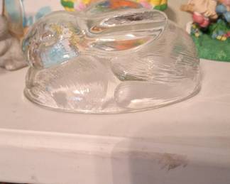 Clear Glass Bunny on Nest Candy Dish