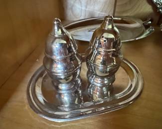 Silver-Plated Creamer and Salt & Pepper Set with Trays