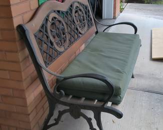 Cast Iron and Wood Garden Bench with Fleur-de-Lis and Lattice Motifs