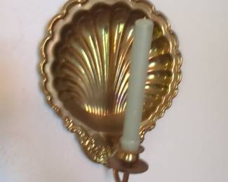 Vintage Brass Scallop Shell Single Candle Sconce