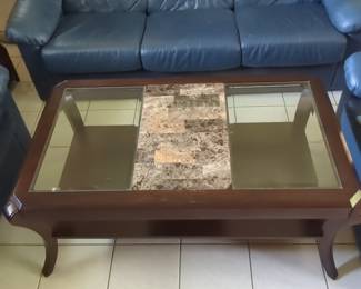 Contemporary Coffee Table with Inset Stone and Glass