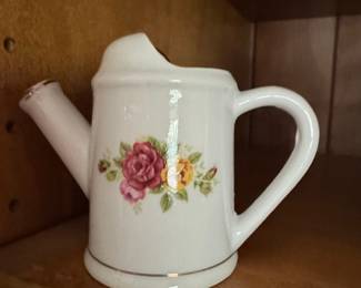 Vintage Miniature Floral Ceramic Watering Can Planter, Made in Taiwan