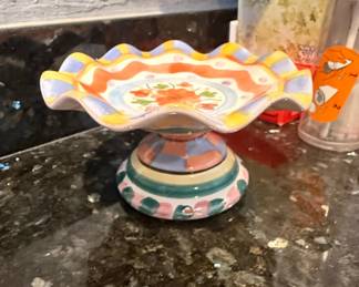 Hand-Painted Majolica Style Pedestal Bowl