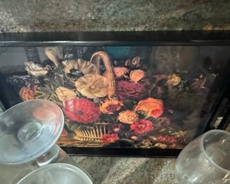 Vintage Floral Still Life Decorative Serving Tray - Italian Wood