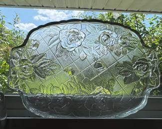 Studio Nova Winter Rose Pattern Pressed Glass Platter