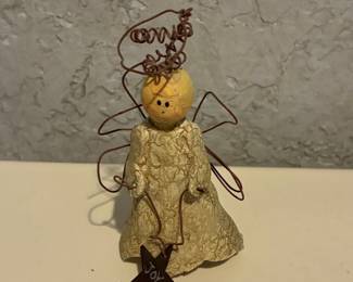 Primitive Style Folk Art Angel Figurine with 'JOY' Star