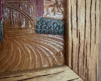 Hand-Carved Covered Bridge Wood Relief by H. Nadeau