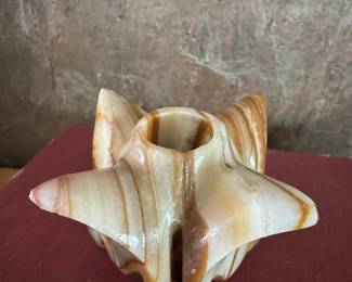 Carved Onyx Tulip Flower Candle Holder