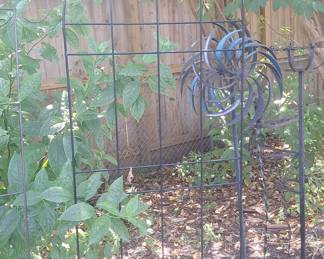 Wrought Iron Garden Trellis with Kinetic Wind Spinner