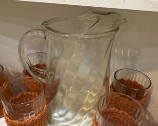 Vintage Anchor Hocking Tang Swirl Glass Pitcher and Tumbler Set