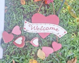 Wooden Heart Shaped Welcome Sign with Hanging Hearts