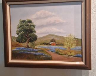 Texas Landscape Oil Painting with Bluebonnets