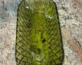 Indiana Glass Avocado Green Basketweave Celery Dish