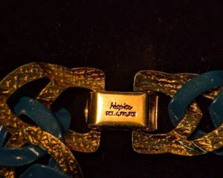 Napier Turquoise Enamel and Gold-Tone Chain Necklace, Bracelet, and Earrings Set