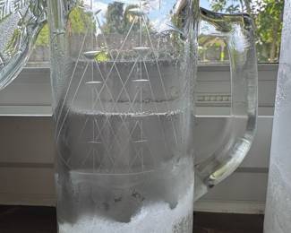 Vintage Etched Clipper Ship Glass Pitcher