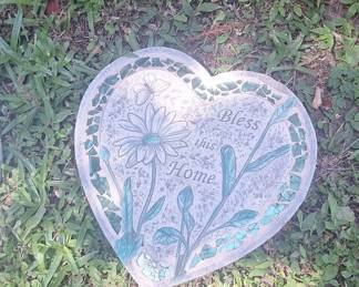 Bless This Home Heart-Shaped Garden Stepping Stone with Daisy and Mosaic Border
