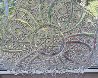 American Brilliant Period Cut Glass Hobstar and Fan Platter