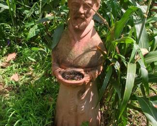 Terracotta Monk Garden Statue Bird Feeder